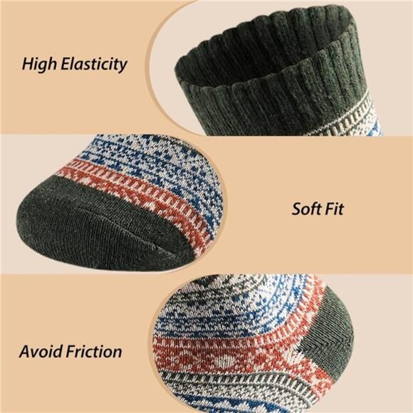 5 Pcs Unisex Wool Warm Thick Socks Vintage Winter‎ Fall Season for Men and Women - Picture 3 of 7